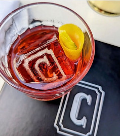 Custom cocktail ice with letter C serving columbus, cincinnati, and cleveland, ohio.