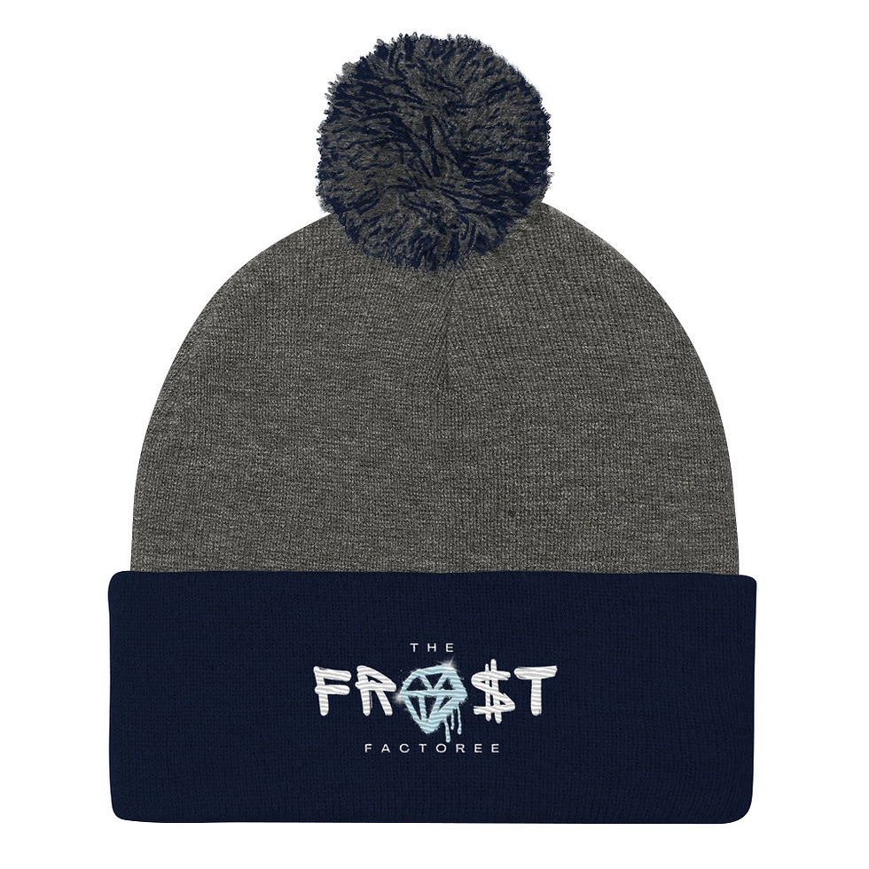 Thumbnail: Snow White Frost Factoree Embroidered Pom-Pom Beanie
