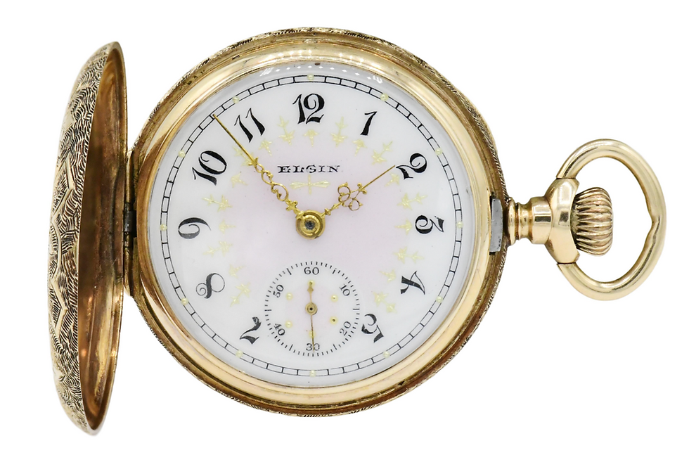 Elgin Hunter Case 14K Fancy Dial Pocket Watch, O Size