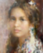 "Maria" original oil portrait by world renown artist Nikolai Blokhin. Face detail.
