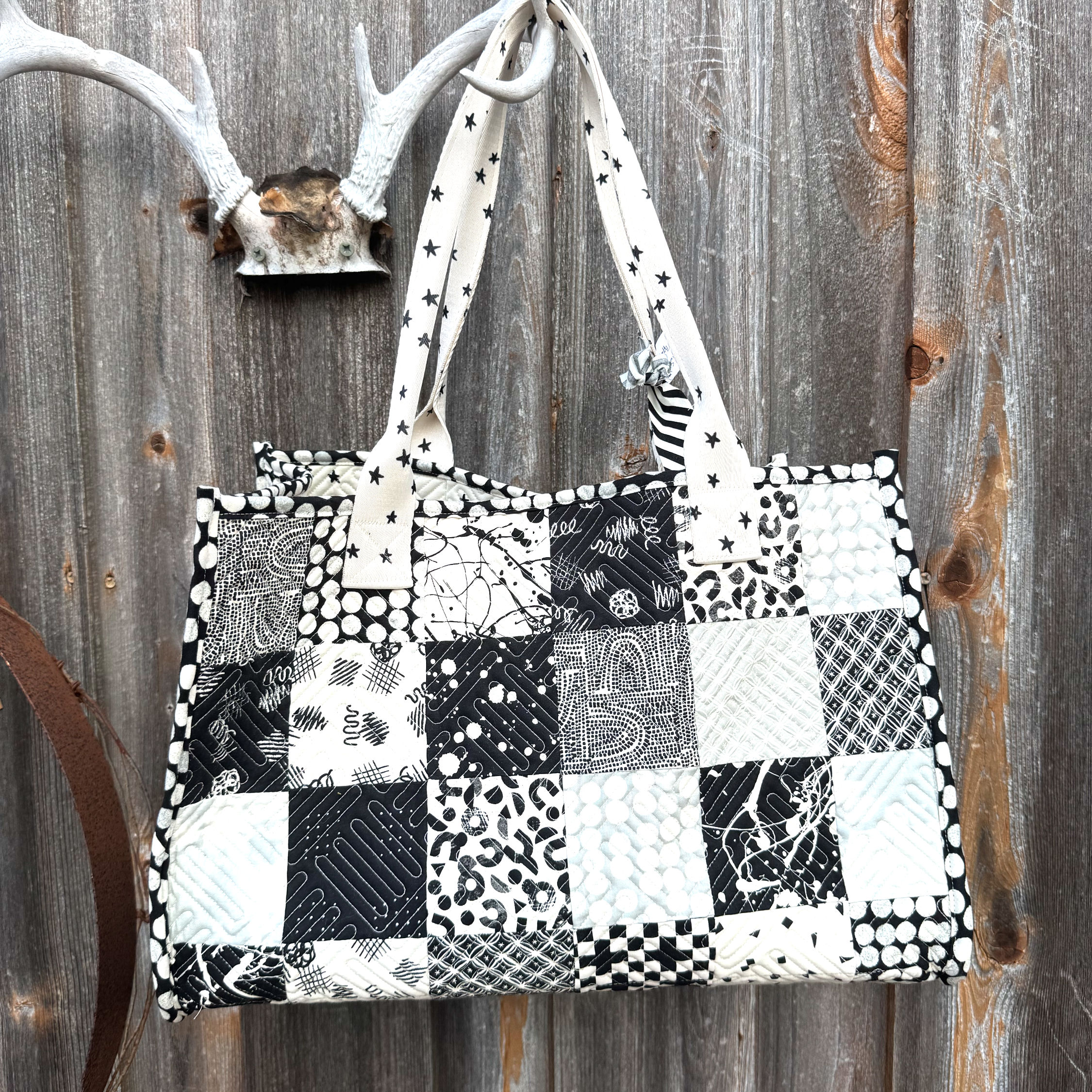 black and white tote bag