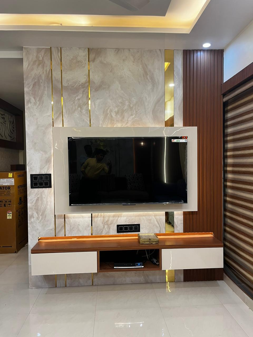 Calm and elegant living room interior design in Ruchi Lifescape Bhopal.