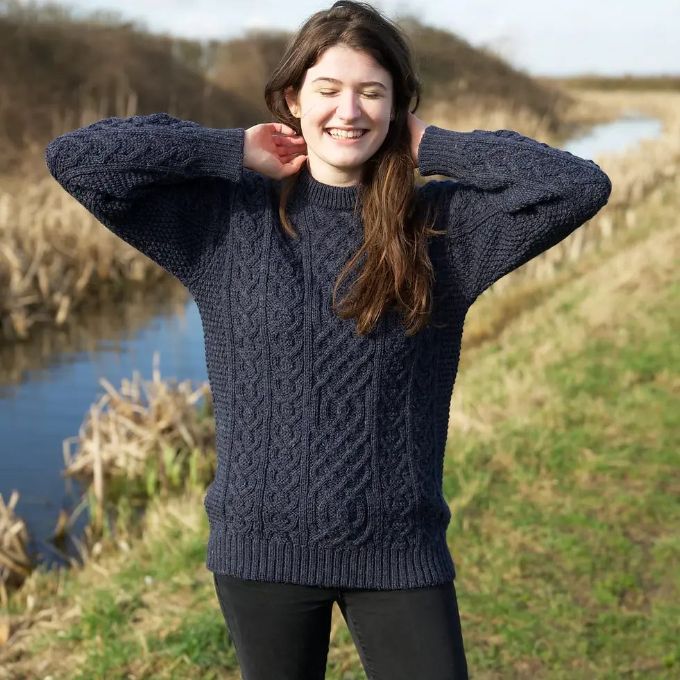 Thumbnail: Navy Aran Pure Wool Jumper