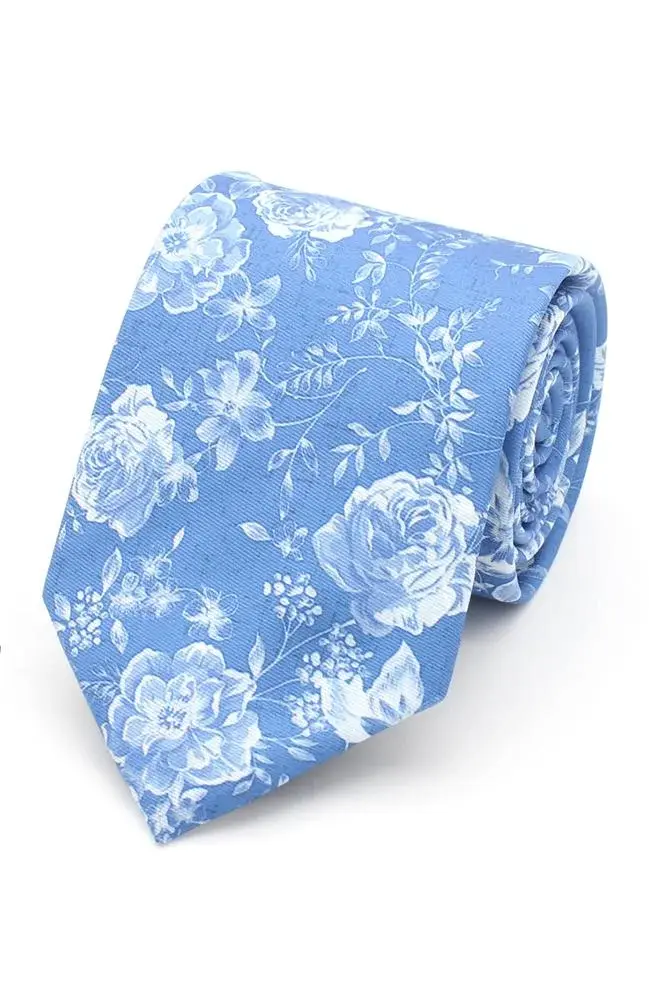 Light Blue Rose Flower Poly Tie