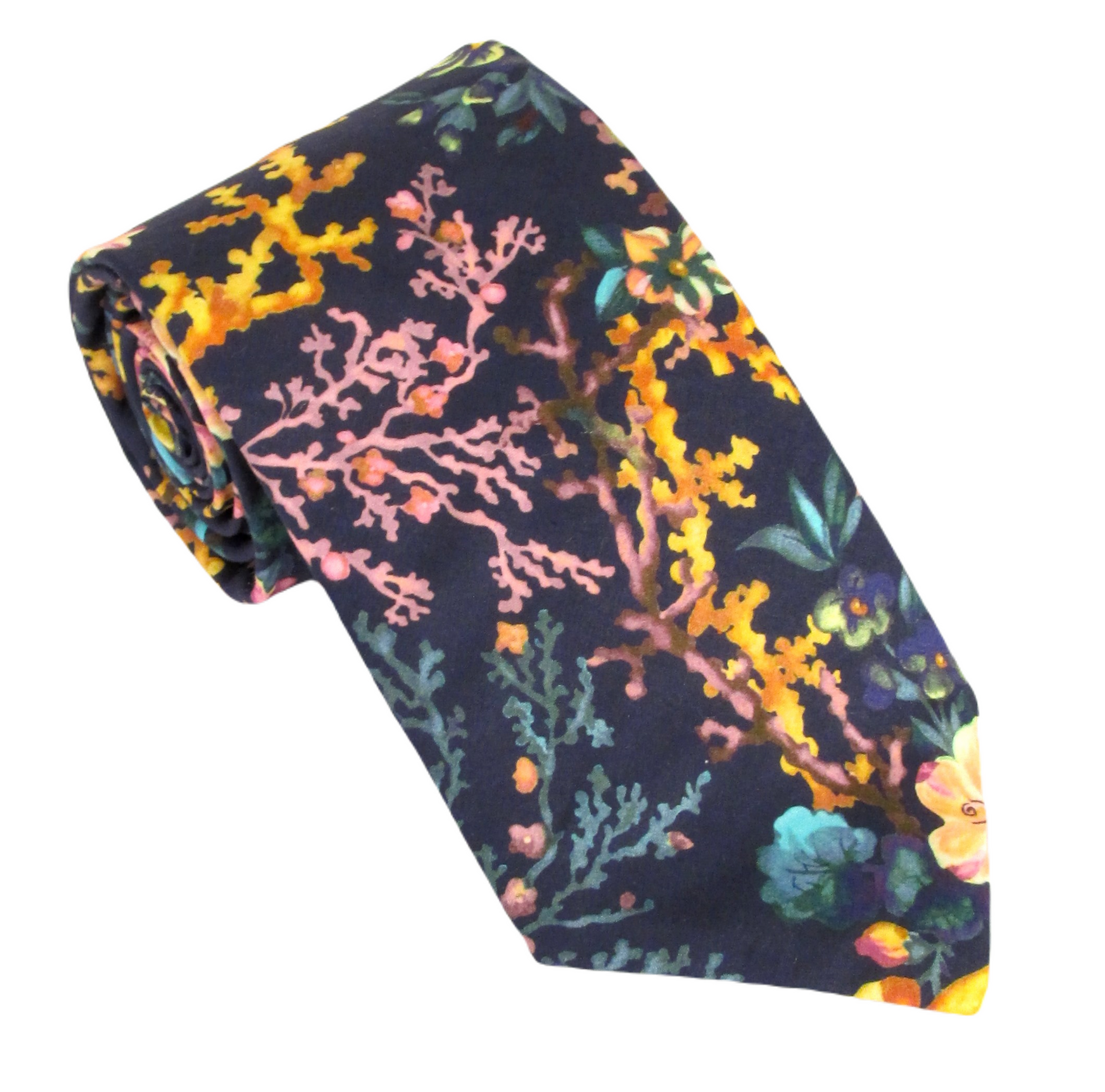 Navy Coral Meadow Cotton Tie Made with Liberty Fabric