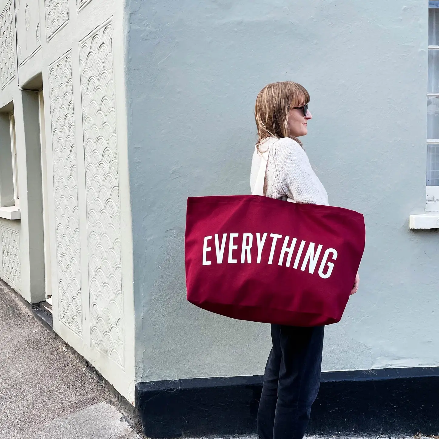 Burgundy 'EVERYTHING' Cotton Canvas Tote Bag