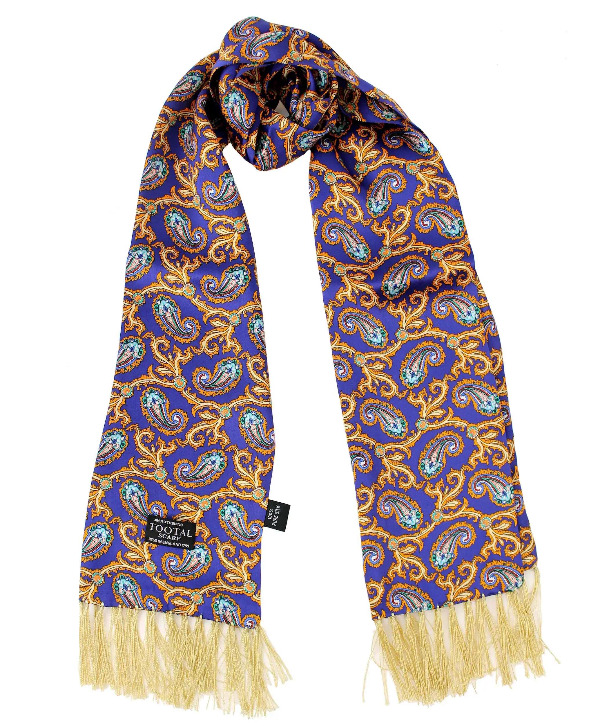 Navy & Gold Paisley Design Reversible Silk Scarf