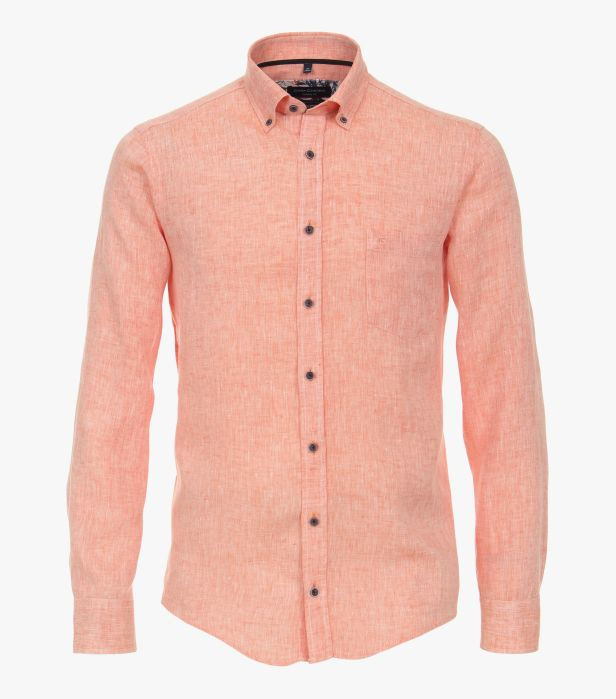 Coral Button Down Linen Long Sleeve Shirt