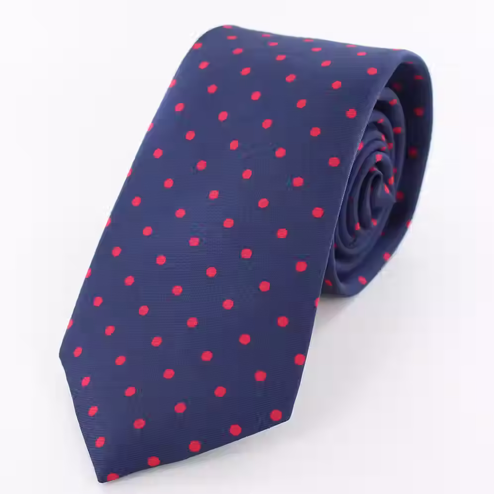 Navy & Red Spot Silk Print Tie