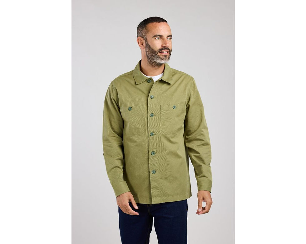 Thumbnail: Khaki Plain Cotton Overshirt Shirt