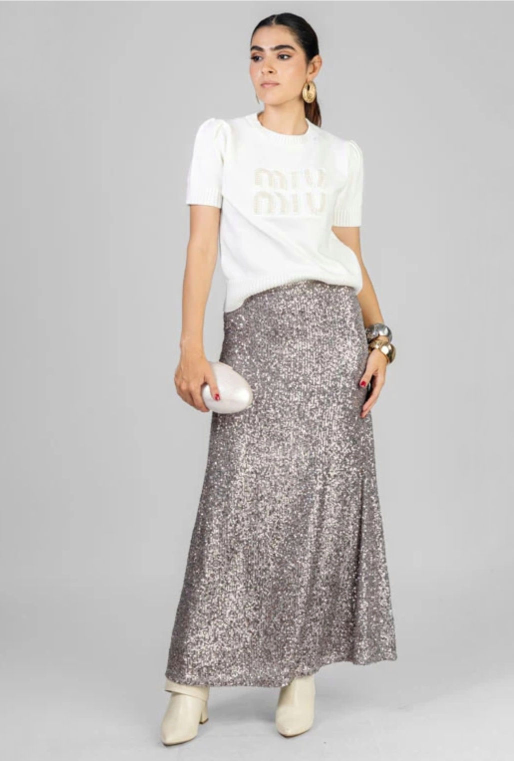 FALDA LENTEJUELA PLATA
