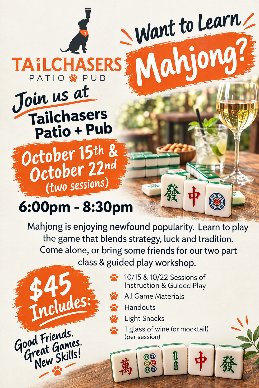 Mahjong Classes 2 Sessions Oct 15th + 22nd