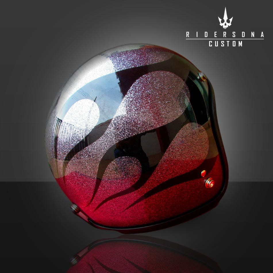 SILVER RED FIRE METAL FLAKE BLACK OPEN FACE AIRBRUSH JET RIDERS DNA HAND PAINT