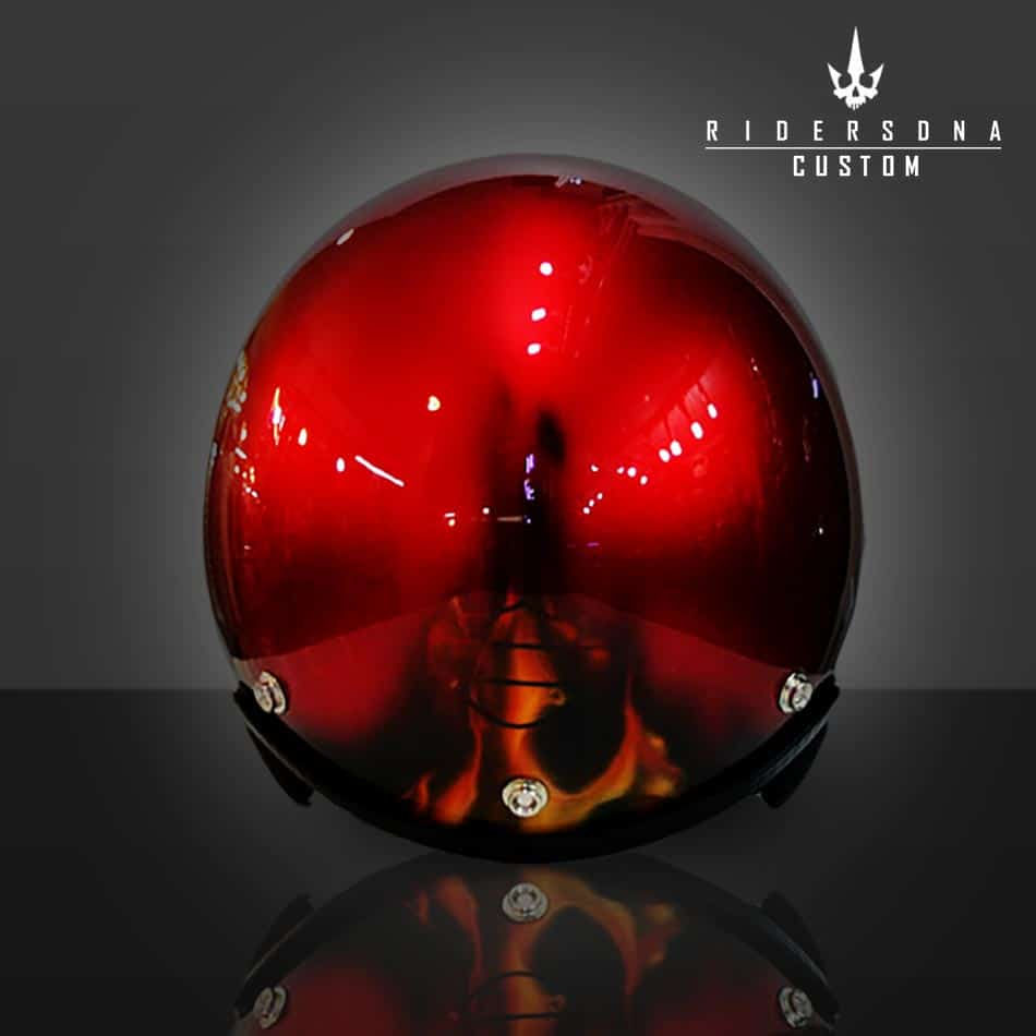 サムネイル： GOLDEN RED HAND PAINT SKULL FLAMES 3-4 JET HAND PAINT AIRBRUSH HELMET