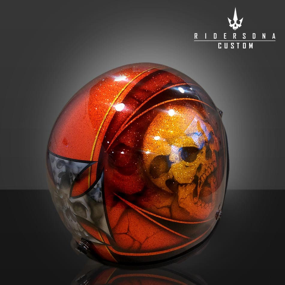 サムネイル： RED ORANGE BLACK PINSTRIPE GERMAN CROSS SKULL OPEN FACE AIRBRUSH JET RIDERS DNA