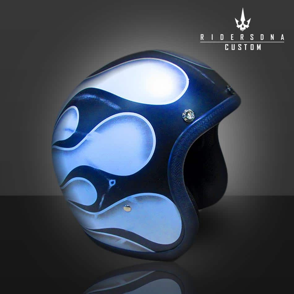 サムネイル： BLACK MATT FIRE WHITE OPEN FACE AIRBRUSH JET RIDERS DNA HAND PAINT HELMET