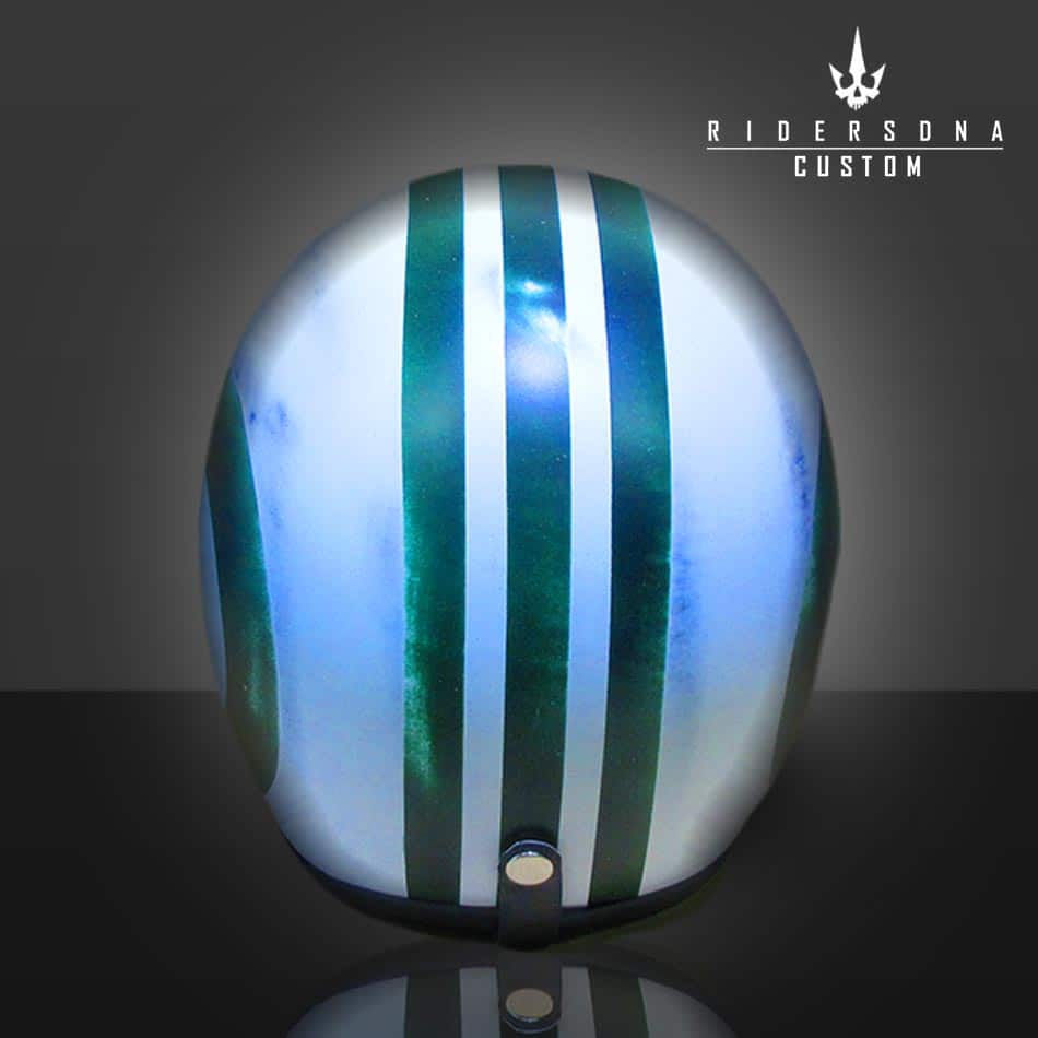 サムネイル： WHITE GREEN MATT BULLS EYE OPEN FACE AIRBRUSH JET RIDERS DNA HAND PAINT HELMET
