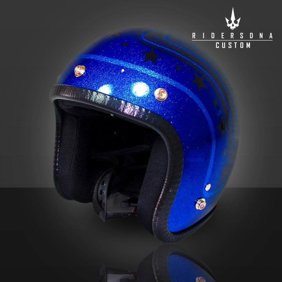 サムネイル： BLUE METAL FLAKE SILVER PIN STRIPE OPEN FACE AIRBRUSH JET RIDERS DNA HAND PAINT
