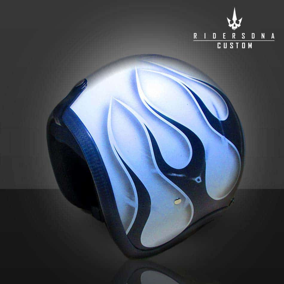 サムネイル： BLACK MATT FIRE WHITE OPEN FACE AIRBRUSH JET RIDERS DNA HAND PAINT HELMET