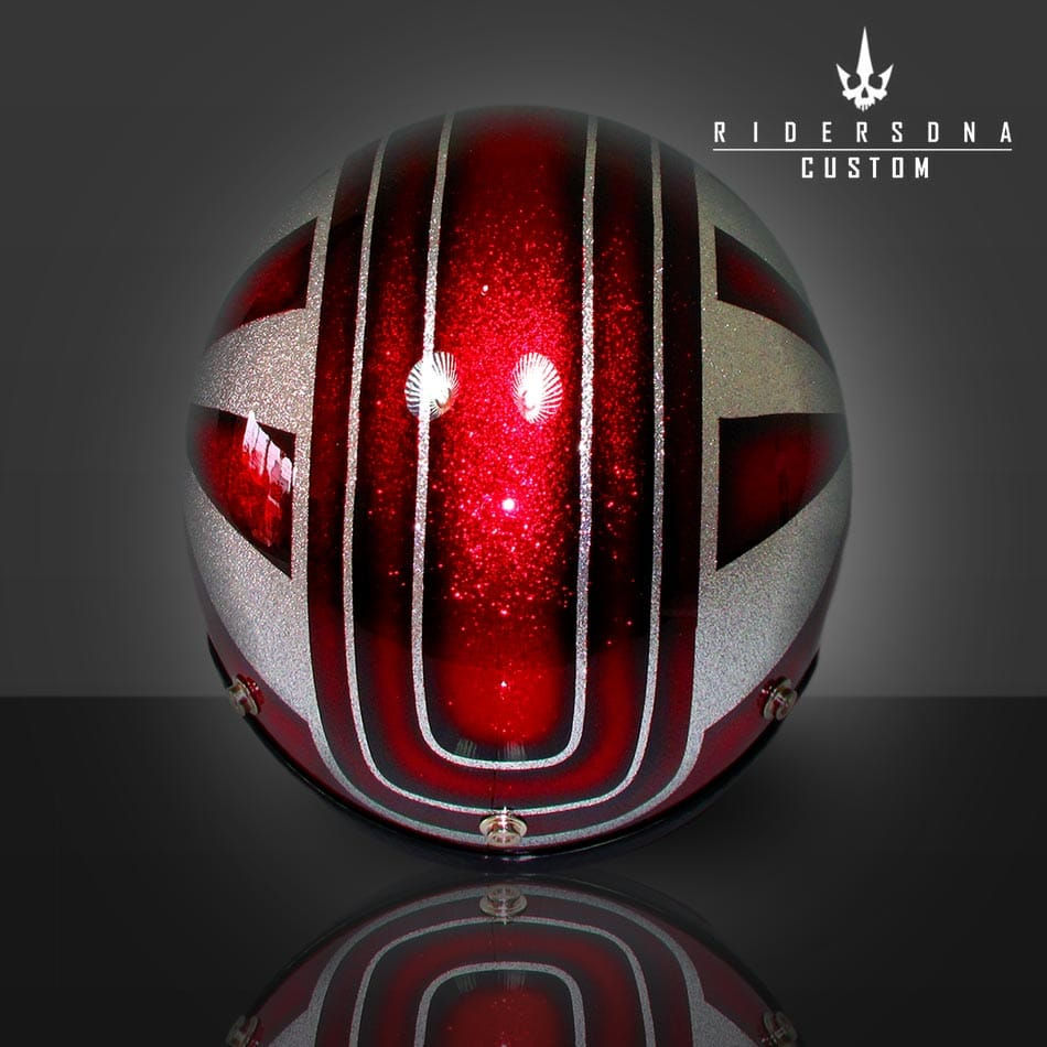 Thumbnail: RED SILVER METAL FLAKE JAPANESE RISING SUN HAYABUSA PIN STRIPE OPEN FACE