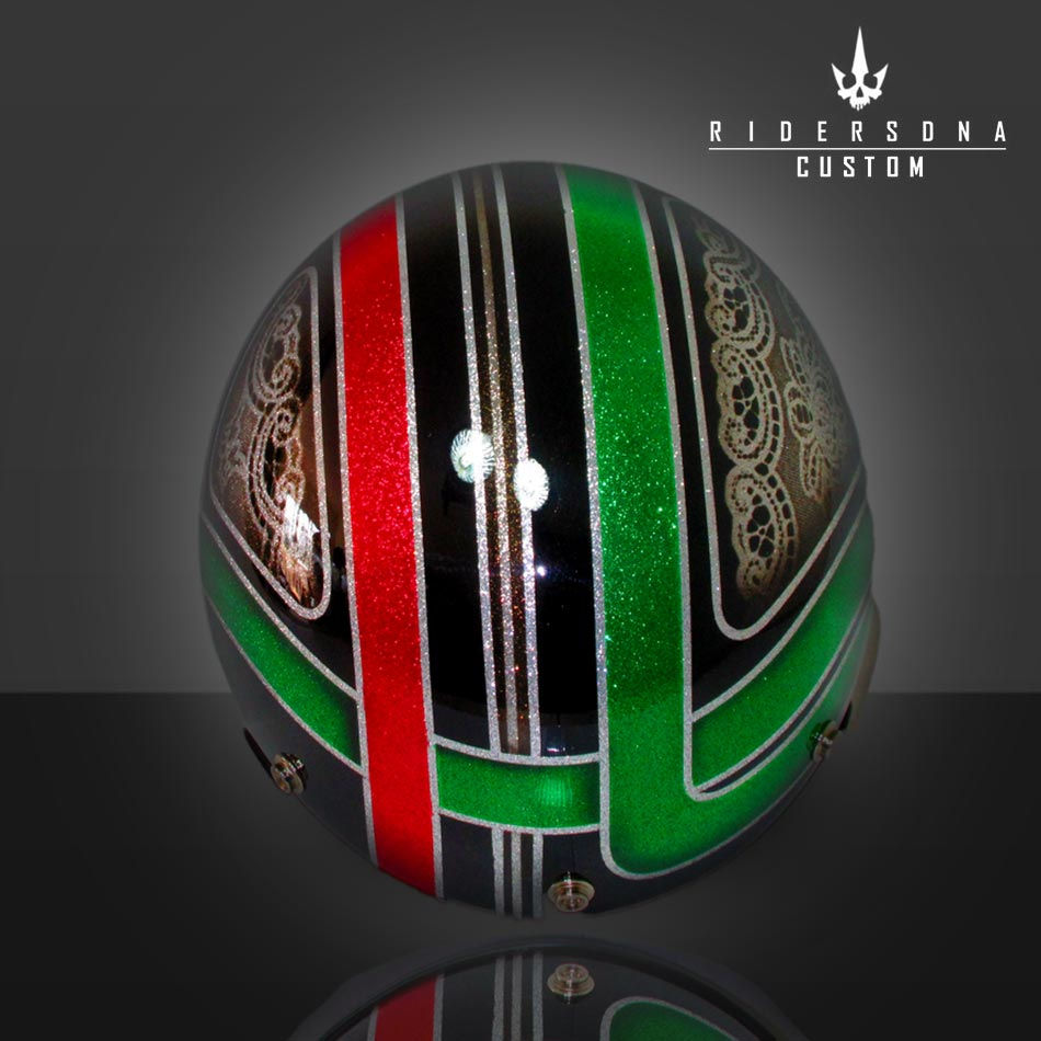 サムネイル： GREEN RED METAL FLAKE SILVER PIN STRIPE UNION JACK OPEN FACE AIRBRUSH JET RIDERS