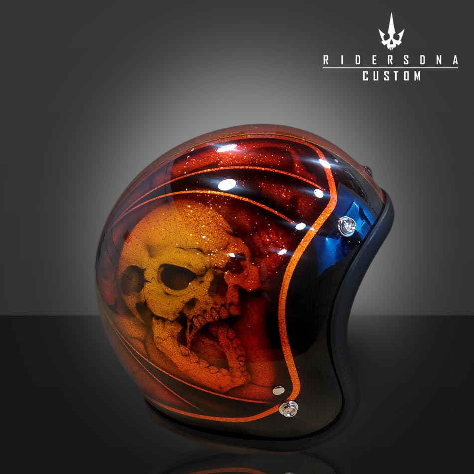 RED ORANGE BLACK PINSTRIPE GERMAN CROSS SKULL OPEN FACE AIRBRUSH JET RIDERS DNA