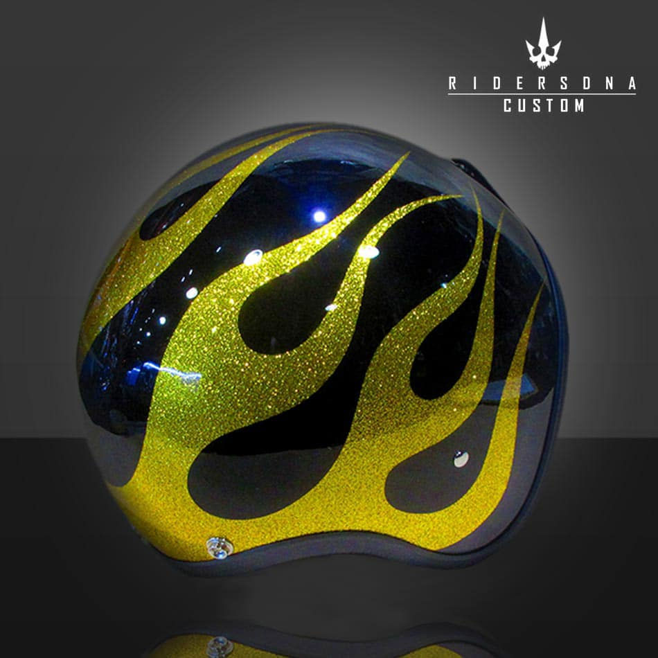 サムネイル： YELLOW GOLD METAL FLAKE FIRE SOLID BLACK OPEN FACE AIRBRUSH JET RIDERS DNA HAND