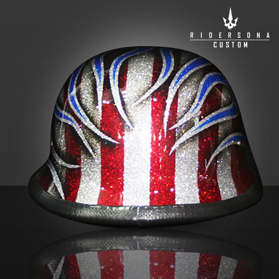 サムネイル： BLUE FIRE RED WHITE METAL FLAKE AMERICAN STAR GERMAN HALF CAP HAND PAINTED