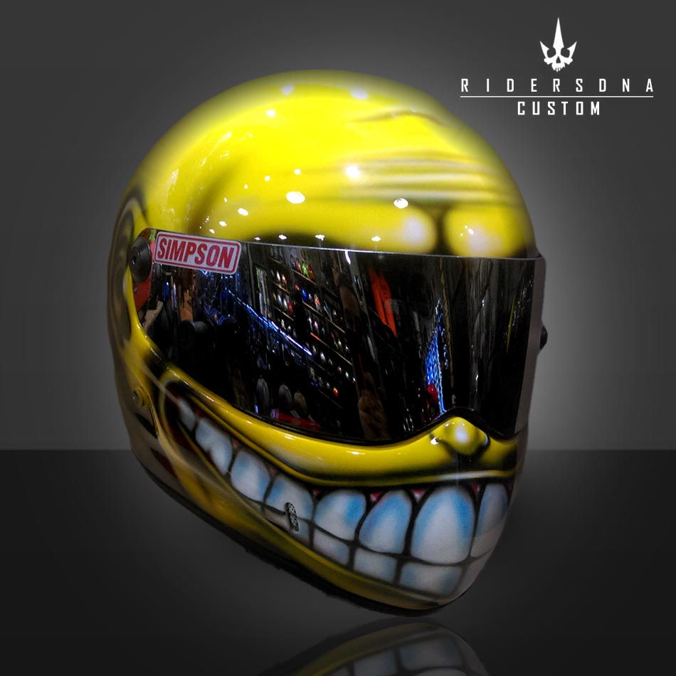 YELLOW SMILEY SIMPSON AIRBRUSH HAND CUSTOM PAINT CRASH HELMET