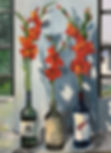 original oil painting - flowers in bottles