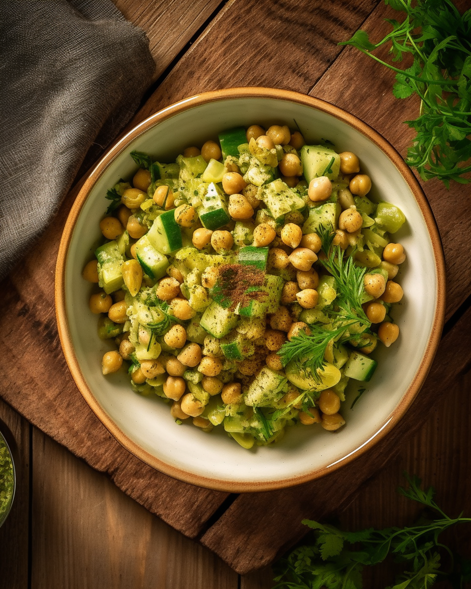 Soy free vegan lacto vegetarian plant based chickpea tuna salad