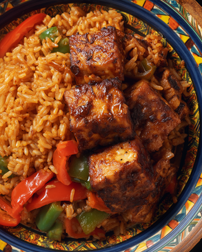 Vegan Jollof Rice & Jerk BBQ Tofu