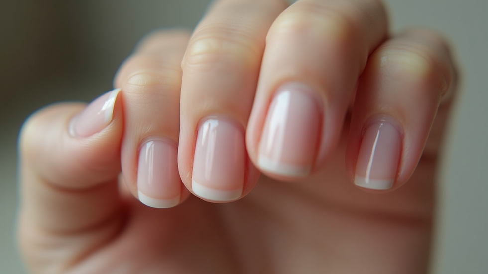 Close-up view of neatly shaped fingernails with soft skin