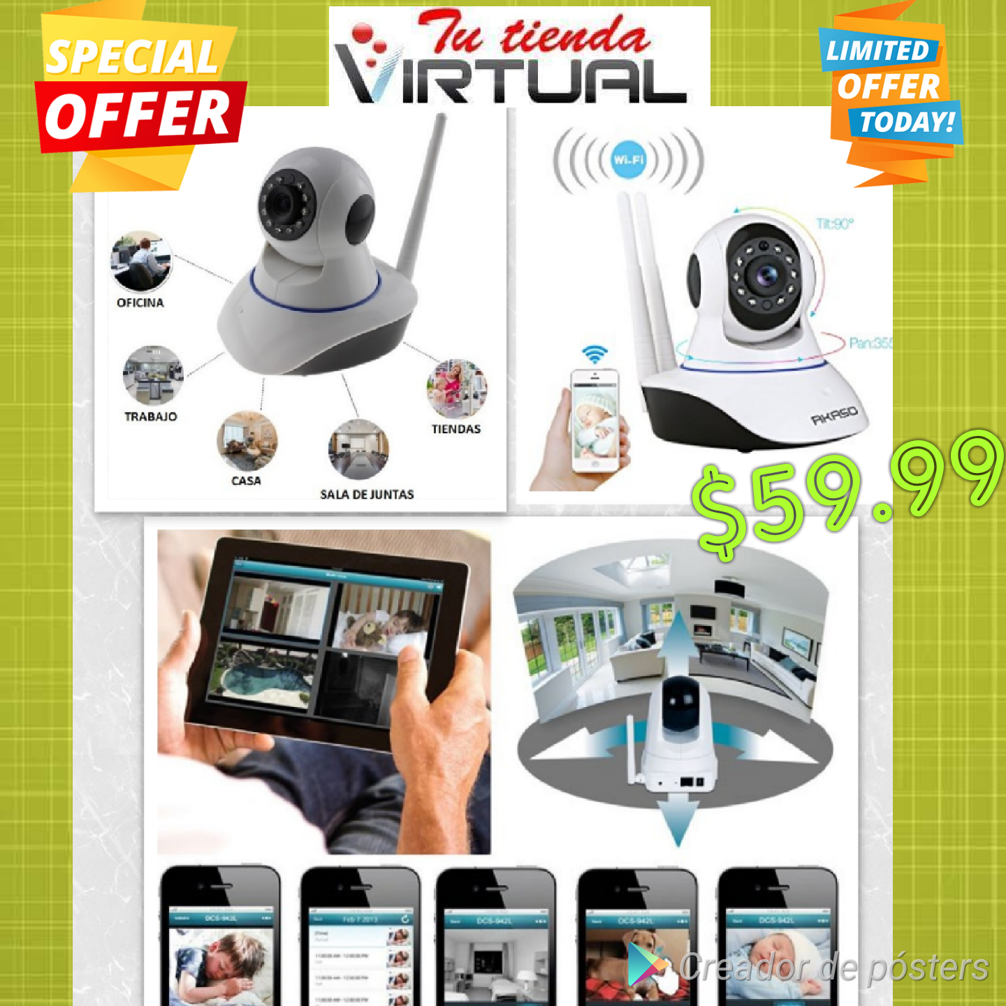 cámara wifi ip 1080p  360 grados