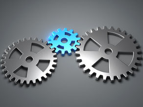 Three interlocking gears representing customer success intelligence infrastructure - two gray operational gears connected by a blue AI-powered gear, symbolizing systematic integration of health scoring, value articulation, and predictive analytics in modern customer success operations