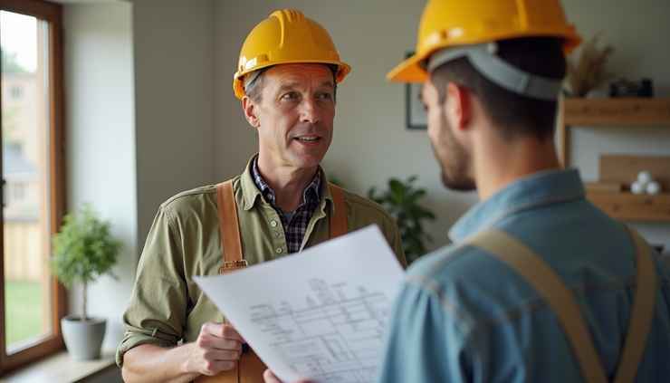 Close-up of contractor discussing remodeling plans with homeowner