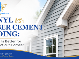graphic for Elite Remodeling Services comparing vinyl vs. fiber cement siding, with house siding photos and text: Which Is Better for Connecticut Homes?