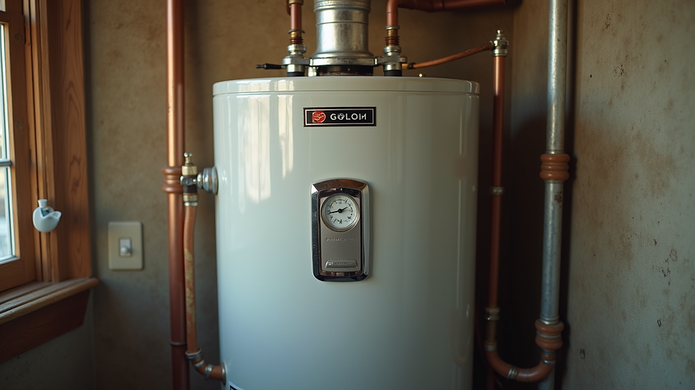 High angle view of a traditional water heater in a residential setting