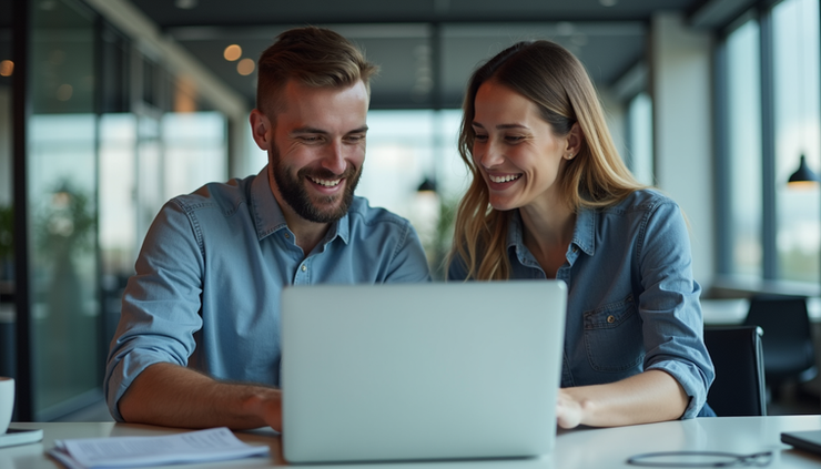Eye-level view of a technician collaborating with an IT team member over a laptop
