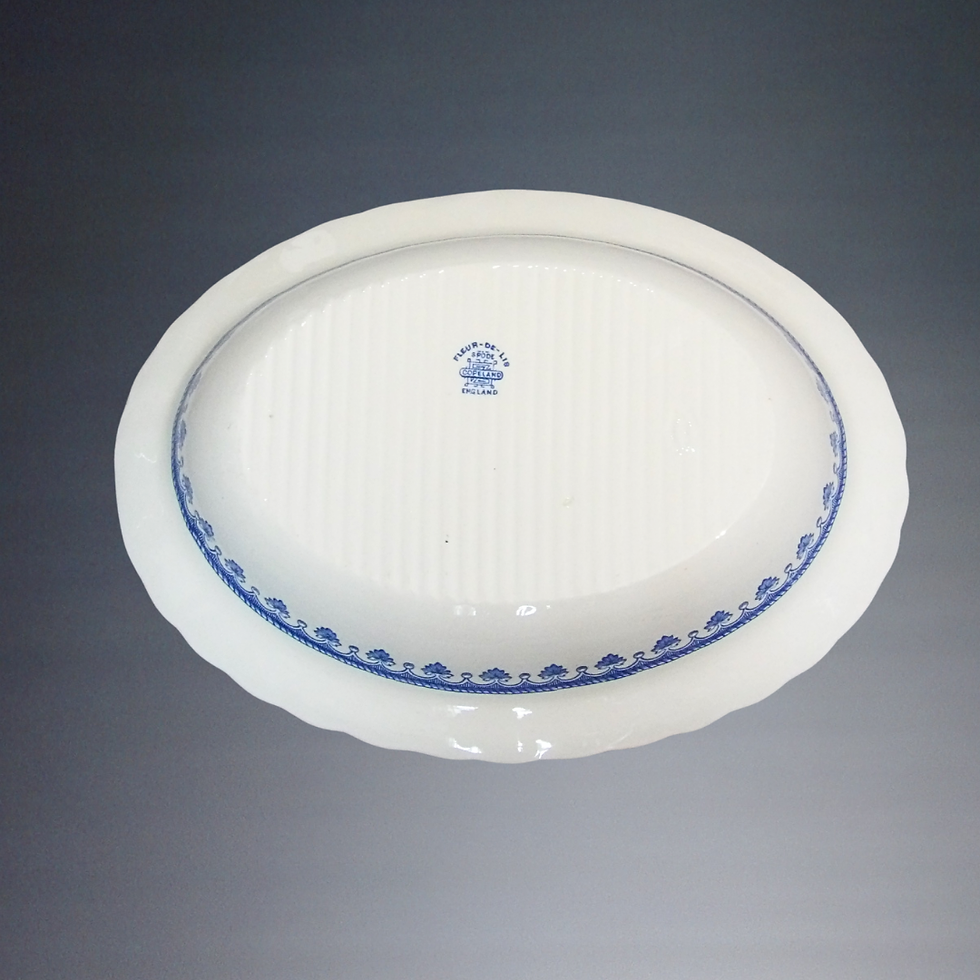 Thumbnail: Vintage Copeland Spode Fleur De Lis Blue 10" Oval Vegetable Bowl England