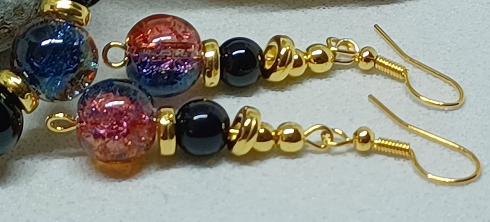 Thumbnail: Crackle Glass and Black Agate Necklace and Earring Set