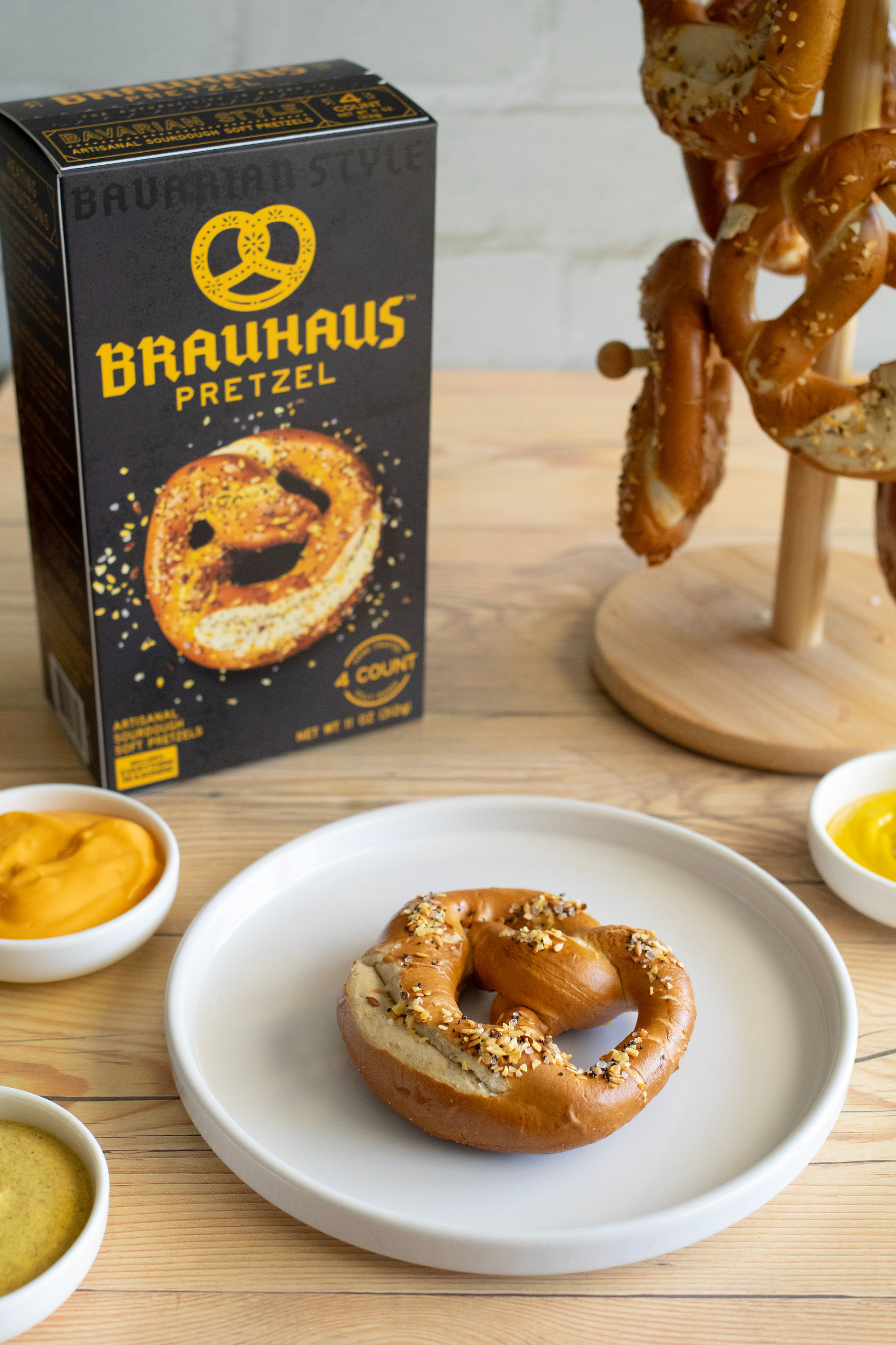 Brauhaus Pretzel Artisanal Sourdough Twists: premium, baked, with Everything Bagel seasoning.