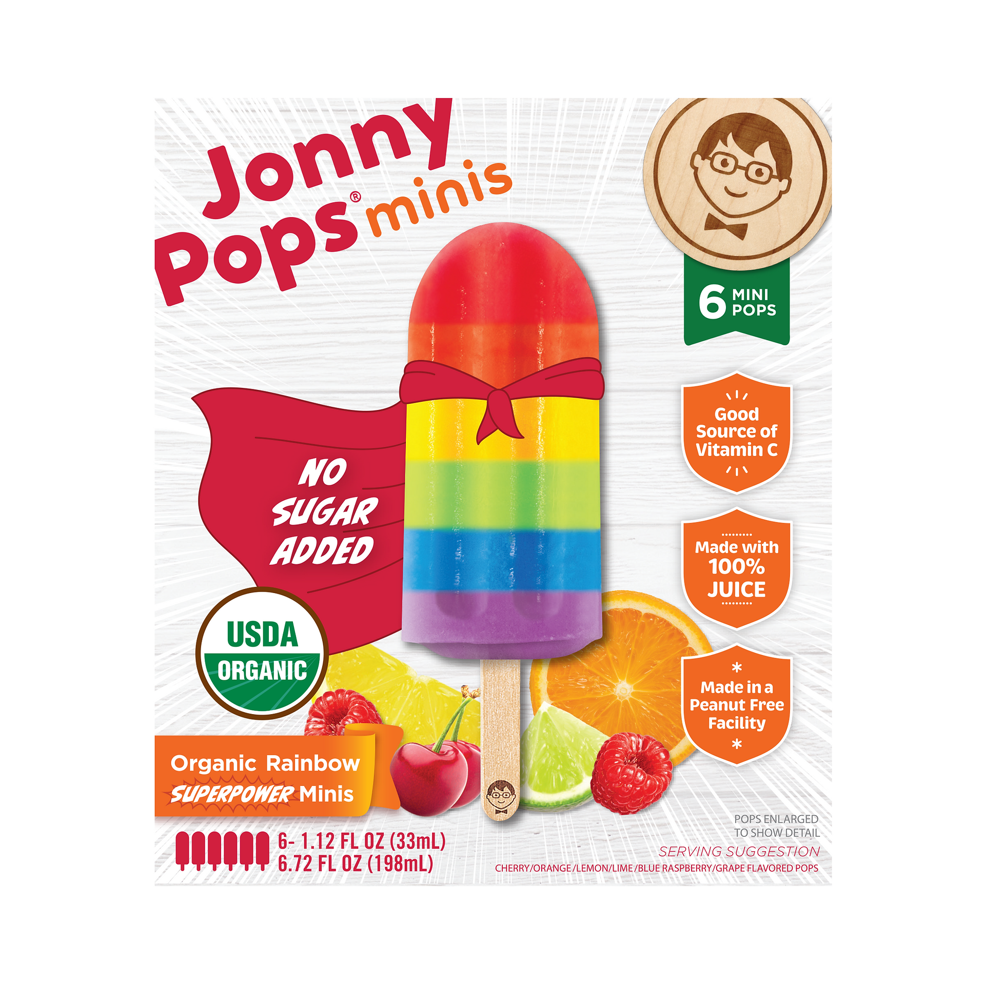 JonnyPops Organic Rainbow Superpower Minis are a kid-friendly, vitamin C-rich frozen treat.