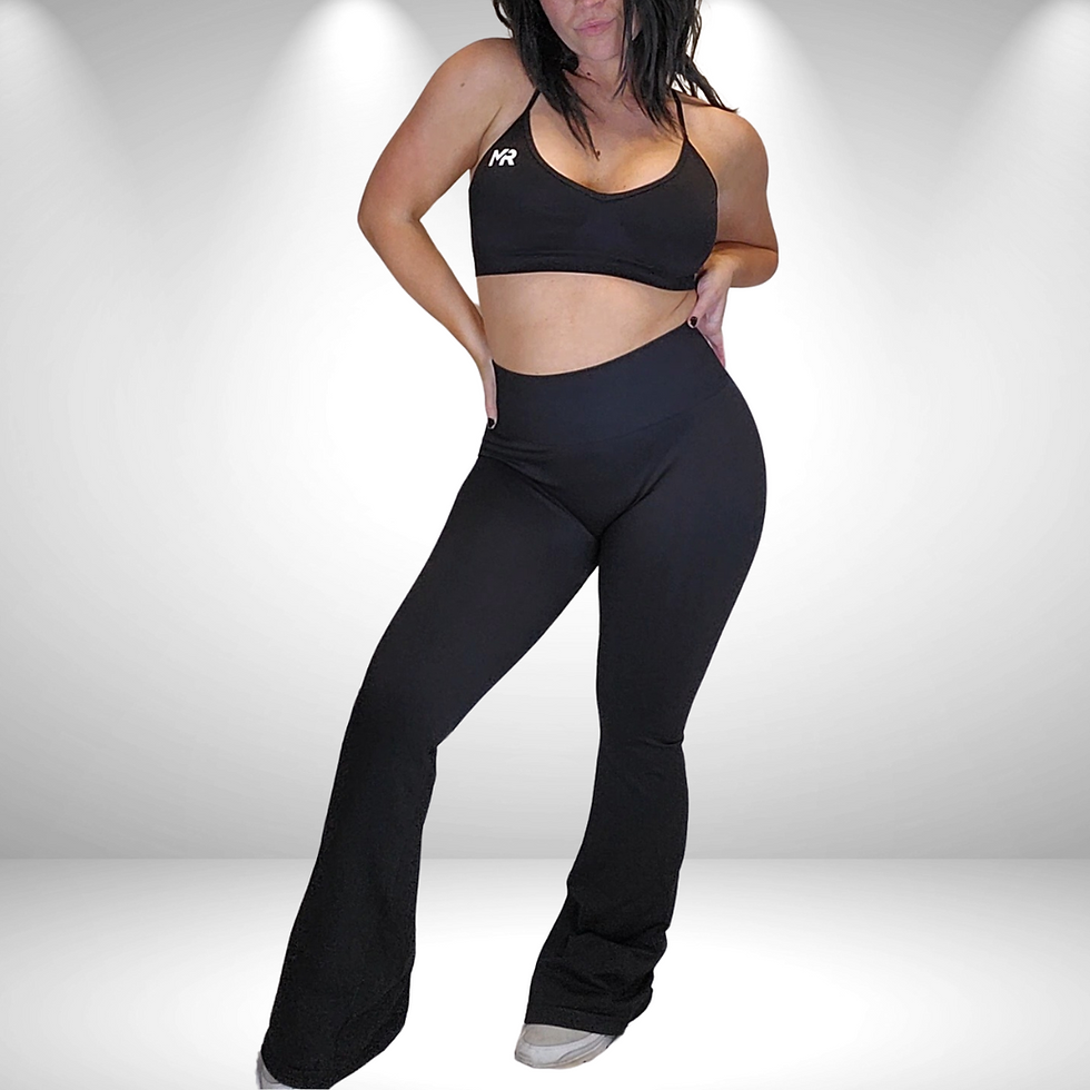 Black flared leggings on a woman