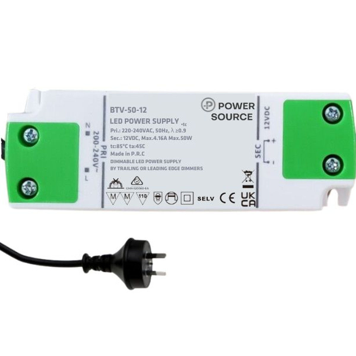 Power Source BTV-50-12 Indoor 12V 4.16A 50-WATT AC Mains Dimmable LED Driver