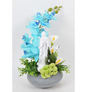 Fleurs bleues et blanches pour caveau tombe décoration cimetière