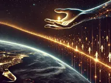 AI-generated conceptual editorial image: A luminous timeline of human history seen from above in deep space, individual lives as points of amber light, evoking a divine perspective that holds all moments simultaneously. © Gené-Leigh Bredenhann / TruthSeekerLife. All rights reserved.