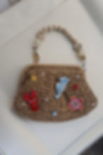 Beige Raffia Patches Clutch