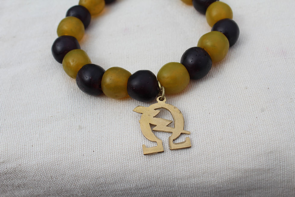 Thumbnail: "Omega" Brass Charm Purple/Gold Glass Bead Bracelet