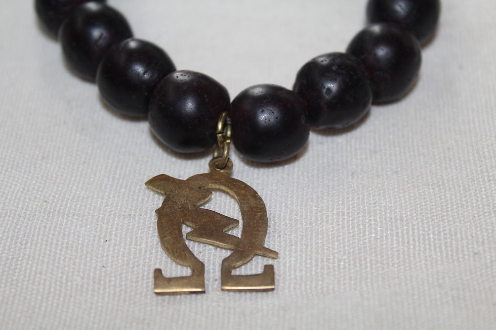 Thumbnail: "Omega" Brass Charm Purple Glass Bead Bracelet